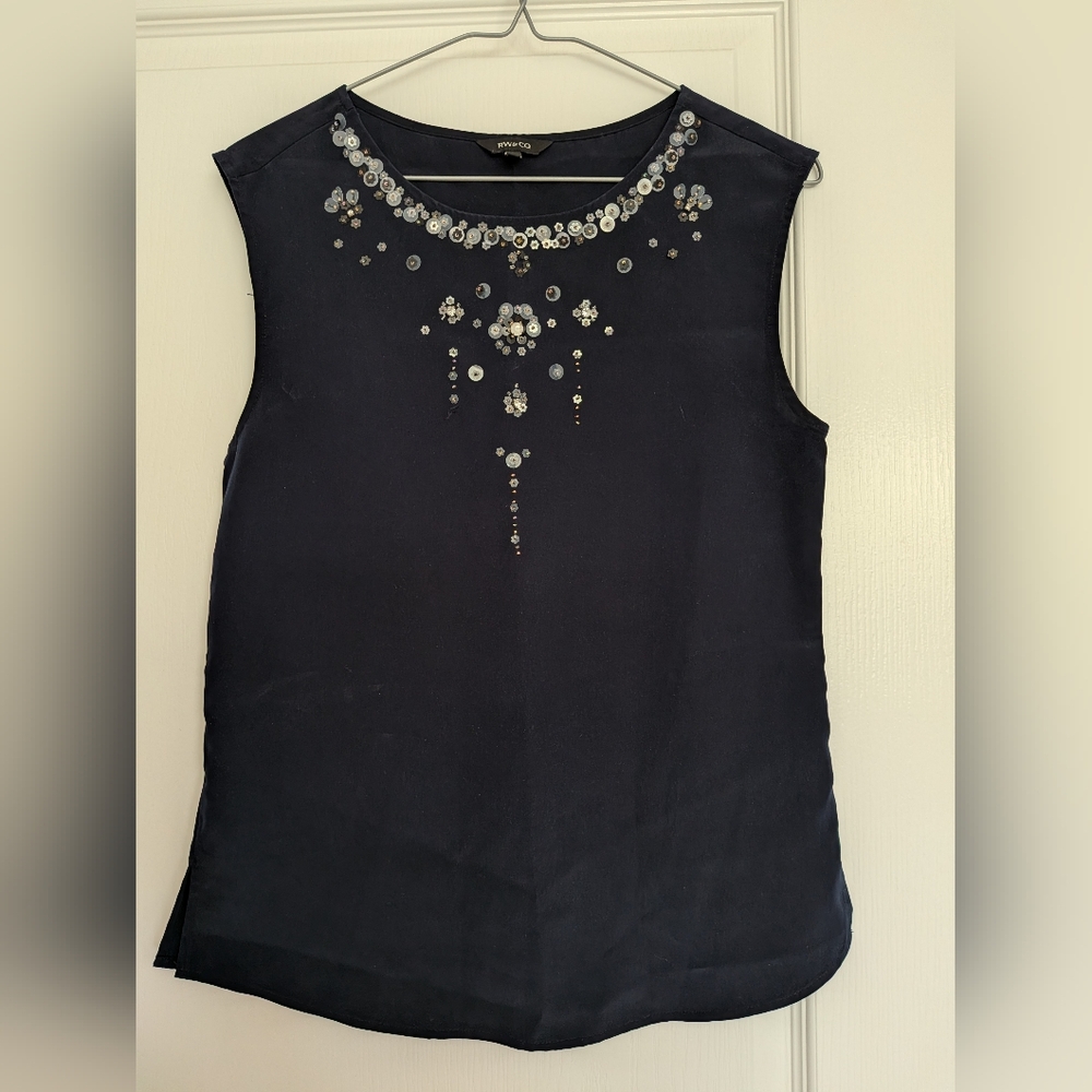 Ann Taylor Midnight Blue Embellished Blouse